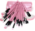 Soft Bristle Makeup Brush Set with Storage Pouch- Pink, 24 Pieces